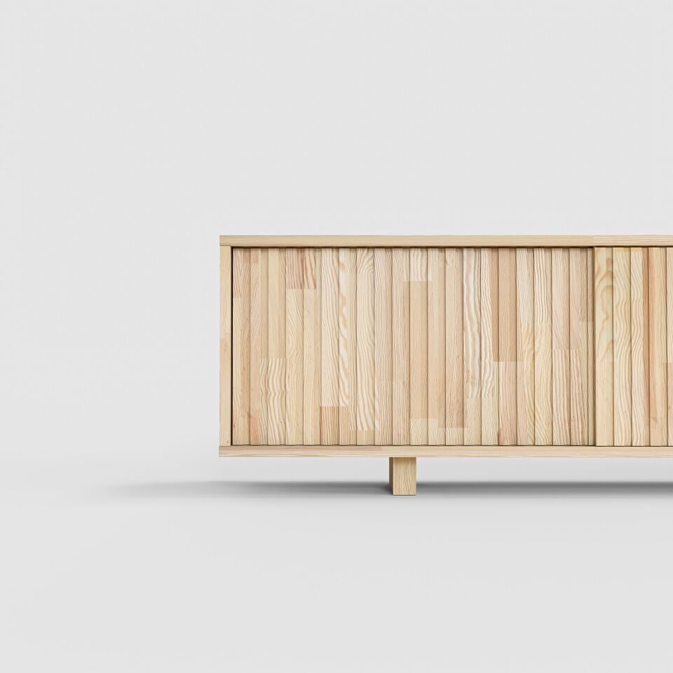 Masif Ahşap TV Ünitesi | Dikey Bölmeli İskandinav Tasarım