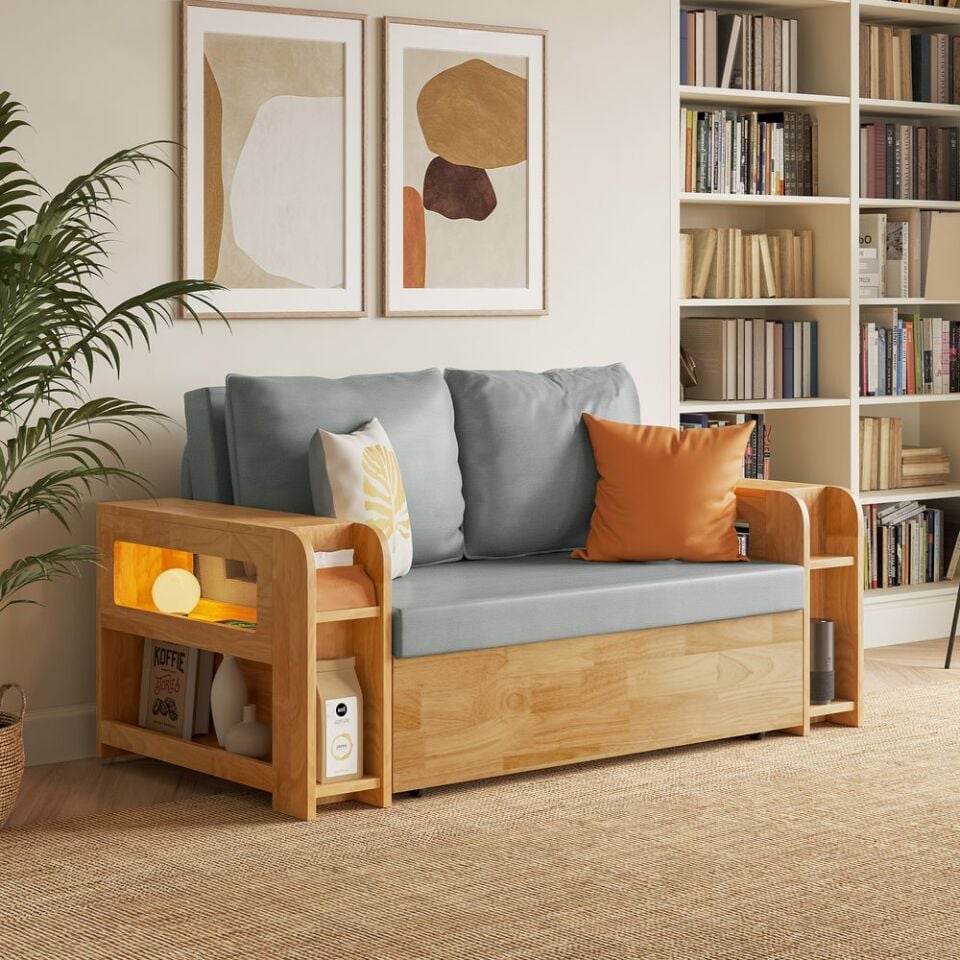 Hilda Performans Kumaş Kanepe Yatak | 140 cm Yan Bölmeli